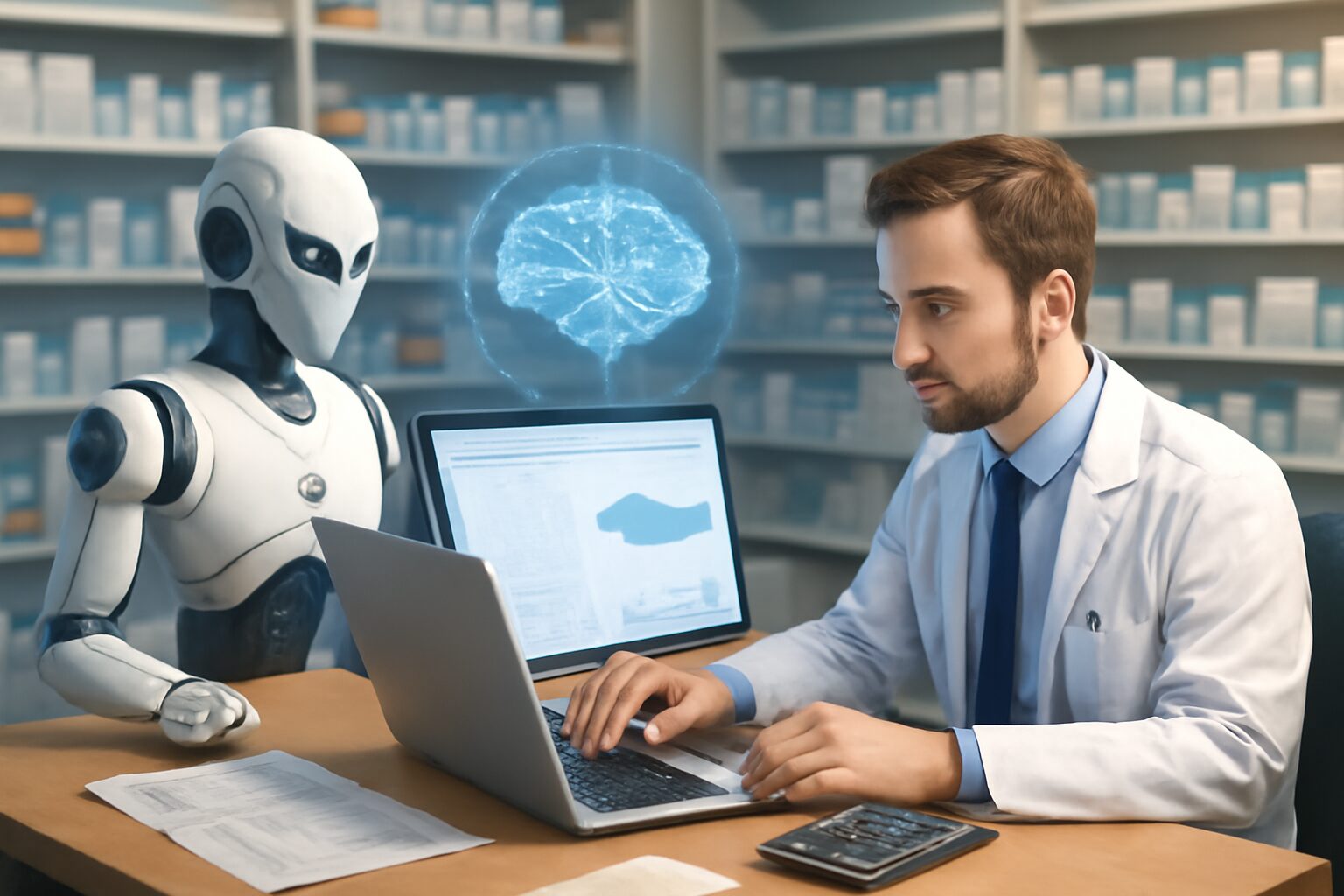 Ilustrasi AI Integrasi Accurate Online: Solusi Cerdas Manajemen Keuangan dan Stok Apotek Modern